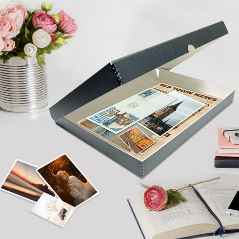 Lineco 16x20 Gray Archival Folio Storage Box - Metal Edge Clamshell Lid for Organizing Photos, Documents, Crafts
