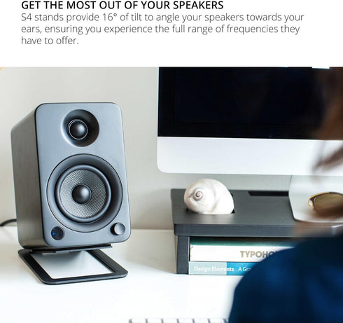 Kanto S4 Tilted Desktop Speaker Stands for Medium Bookshelf Speakers, Supports 8 lbs, Pair, Black