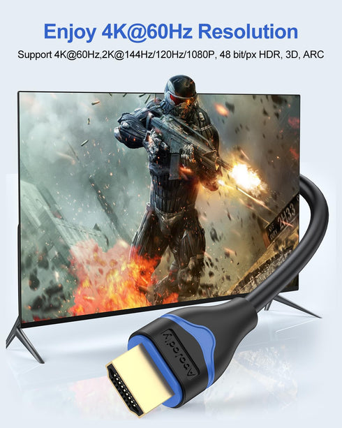 4K 6 inch, 0.5FT 2.0(4K@60Hz, 2K@144Hz, 1080P@120Hz, 18Gbps, 3D, 2.2, PS4/PS5, Short HDMI Cable HDMI Cord High Speed