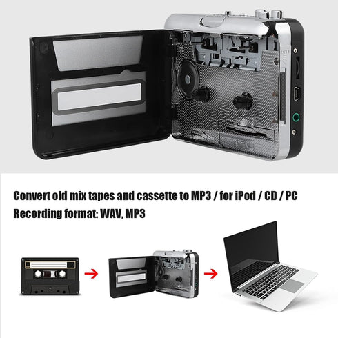 Cassette Cassette MP3 Portable Player Recorder Converter, Tape to Converter Convert Tapes to Digital Files via USB