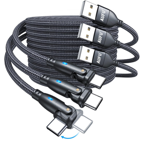 AUFU USB C Cable 6ft (3Pack-6.6ft/6.6ft/6.6ft), 180 Rotation USB to USB C Cable, 3A USB C Fast Charger Cable, USB A to