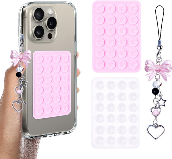 2 Pack Silicone Suction Phone Case Adhesive Mount, Anti-Slip Hands-Free Holder, Sticky Grip for iPhone & Android