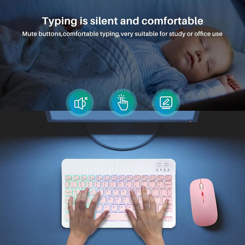 Bluetooth Keyboard and Mouse Combo for iPad, Rechargeable Wireless with 7-Color Backlit for iPad Pro/Air/Mini