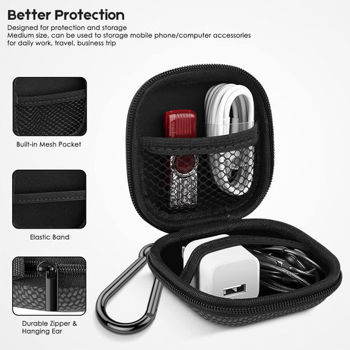 Earbud Case Hard EVA Earphone Carrying Storage Bag with Carabiner for Airpods, Headset, Flash Drive, Charging Cable