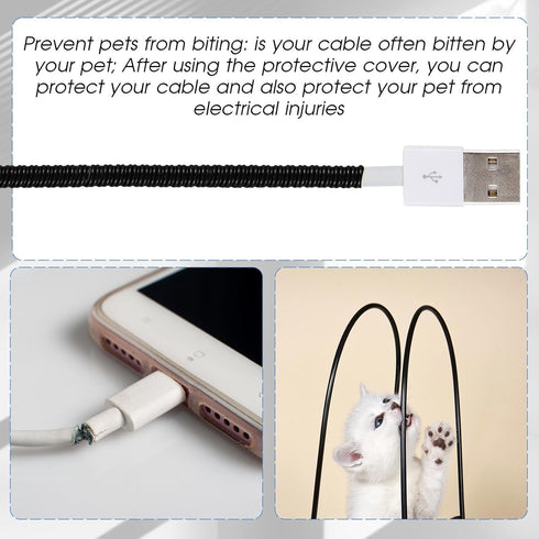 Frienda 10 Pcs Spiral Cable Protector, Data Cable Protective Sleeve for USB, Prevent Pets from Biting Cables (Black and