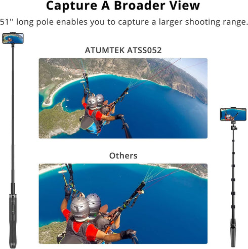 ATUMTEK 51" Selfie Stick Tripod, Extendable Phone Tripod Stand with Bluetooth Remote for iPhone and Android Selfies