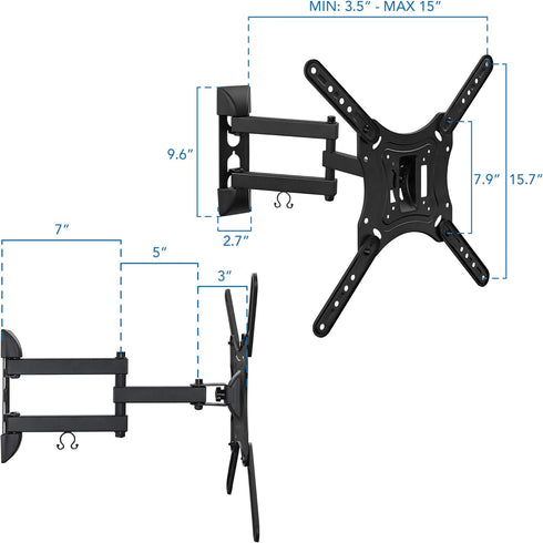 Mount-It! 2355 Inch 15.6 75x75 400x400 66 lb Full Motion Articulating TV Wall Mount for LED LCD OLED Flat Screen TVs |