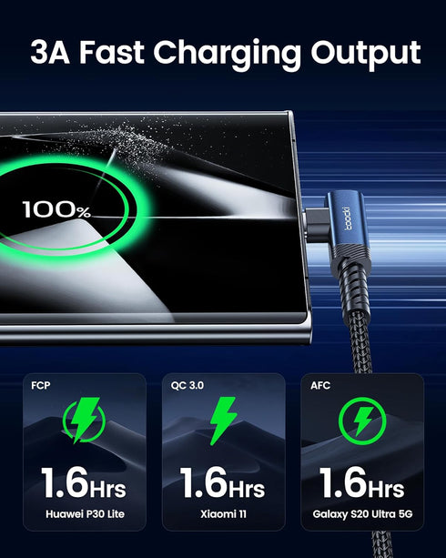 USB C Cable Right Angle, 2-Pack 1.6ft USB A to USB C Charger Cable 90 Degree Braided Fast Charging Cord for iPhone