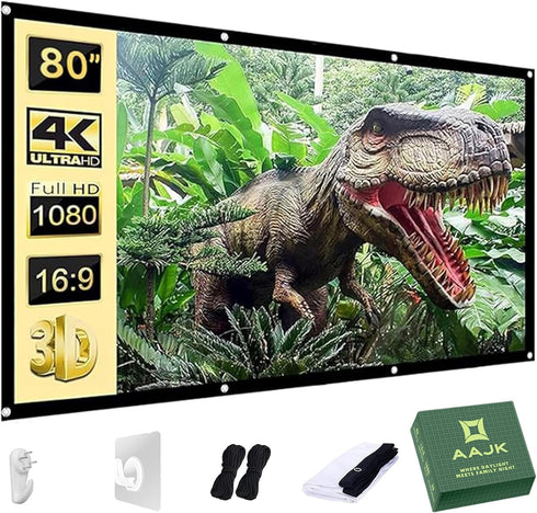 AAJK 80 inch Projector Screen, Washable Projector Screen 16:9 Foldable Anti-Crease Portable Projector