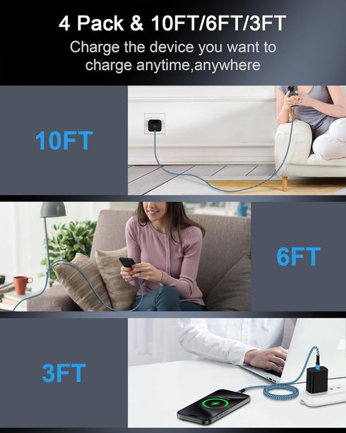 4 Pack/6FT Android Charger Fast Charging Cable for iPhone 16/16 Pro/16 Pro Max/16 Plus, C to C Cord for Auto Car