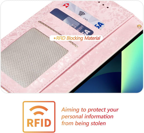 UEEBAI 15, Wallet Case for iPhone PU Leather Phone Cover Kickstand RFID Blocking Flip Case Card Slots Wrist Strap