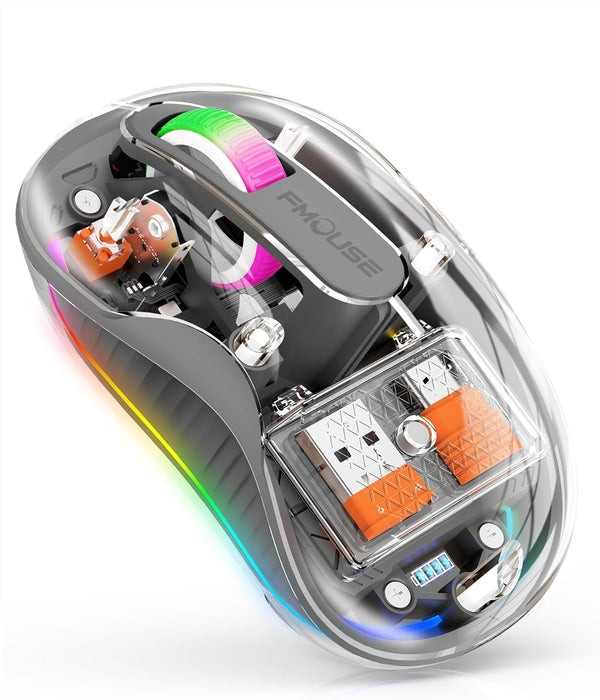 Wireless Bluetooth Transparent Mouse, 2.4GHz with USB & Type-C Receivers, Portable Silent Rechargeable Mice with RGB