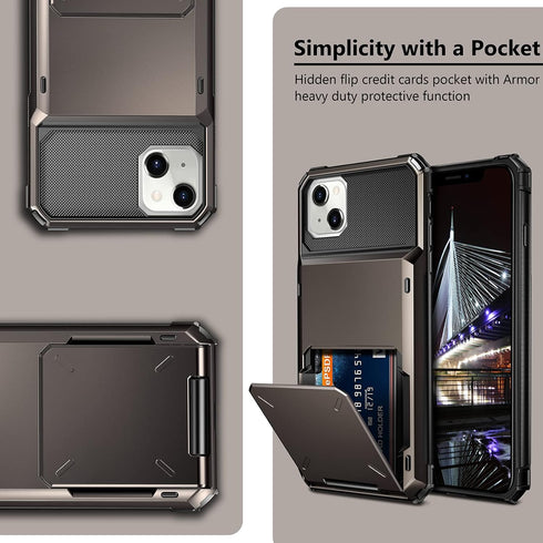 Vofolen 13 4-Card 13 6.1 Case for iPhone Case Wallet Holder ID Slot Flip Door Hidden Pocket Anti-Scratch Dual Layer