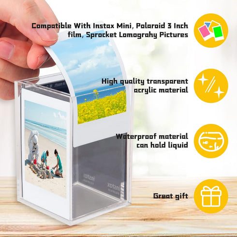 Rekeen Instax Mini Frames and Holder, Displays 4 Instant 54 mm x 86 mm Photos, Clear Acrylic Picture Box, Vase or Pen