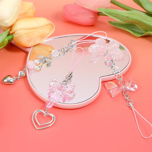 Mabor 3Pcs Y2K Pink Cell Phone Charms Cute Butterfly Heart Bow Shape Cellphone Case Charm Strap Aesthetic Accessories
