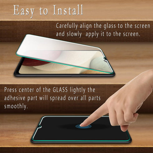 HPTech Screen Protector (2 Pack) for Samsung Galaxy A12, Tempered Glass, Anti-Scratch, Easy to Install, No-Bubble, Case