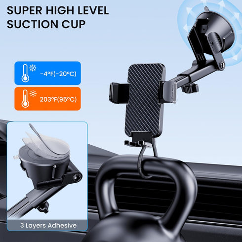 Military Grade Phone Holder Car, Ultra Strong Base, 3 in 1 Phone Mount for Dashboard Windshield Air Vent, Hands-Free