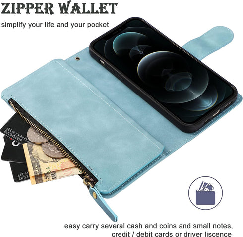 RANYOK Wallet Case for iPhone 11, Premium PU Leather Zipper Folio Wallet, RFID Blocking, Baby Blue