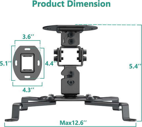 (PM-002-B), WALI Projector Ceiling Mount, Universal Low Profile Projector Mount with Retractable Arms and Multiple