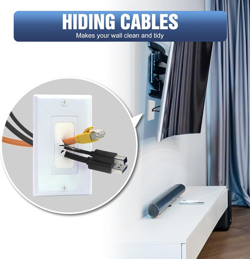 VCELINK Wall Plate Cable Pass Through with Mounting Bracket, Single Gang Flexible Rubber Opening Cable Outlet Cover for Low Voltage Cables, Wall Mount TV, Home Theater System, 2-Pack, White by VCELINK