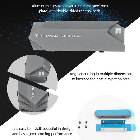 Thermalright M.2 2280 SSD Cooler, High Performance Double Side Thermal Pad, 2280 SSD Heatsink Cooling