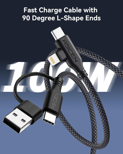ASICEN 100W 2 2 Cable,6ft 90Lightning 5A 2,Multi PD in Multi Charging Braided USB C to Cable Fast Charging with USB A/C