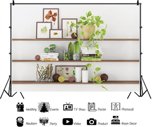 CSFOTO 10x7ft Modern Living Room Backdrop Green Plant Bookcase Office Zoom Backdrop for Video Conference Zoom Screen