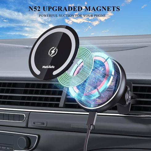 Magsafe Car Mount Wireless Charger for iPhone 16/15/14/13, Fast Charging Magnet Phone Holder with Gooseneck Long Arm