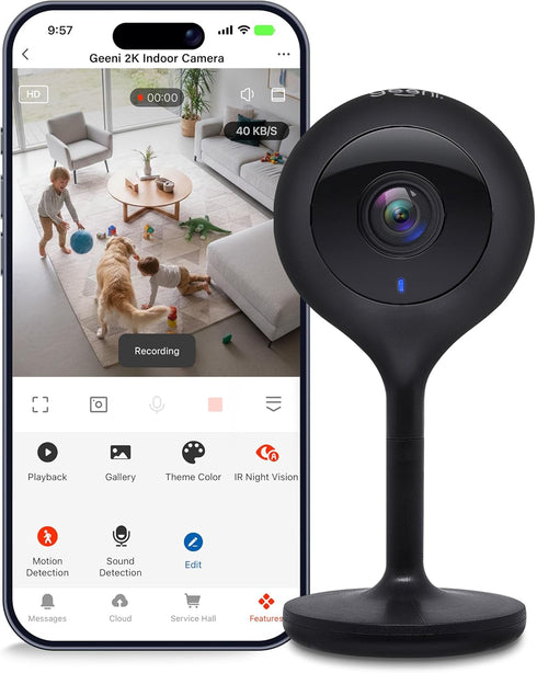 Geeni Look 2K 4MP Smart Indoor Security Camera 1440p Ultra HD WiFi Pet