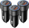 USB C Car Charger, OKRAY 3-Pack 36W 2-Port Type C Fast Charging Adapter for iPhone 15 Pro Max 14 13 12, iPad, Galaxy