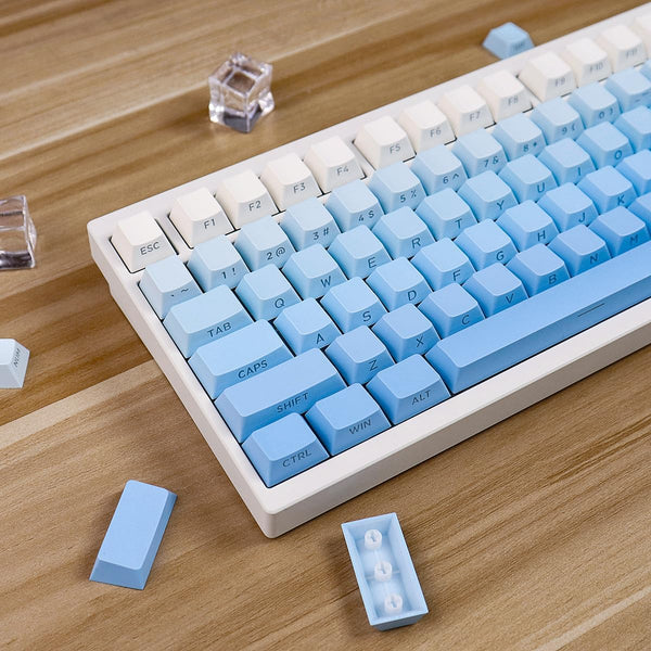 mintcaps PBT Doubleshot Gradient Blue Keycaps, 133 Keys Side Printed Custom Backlit Keycap Set for Mechanical Keyboards