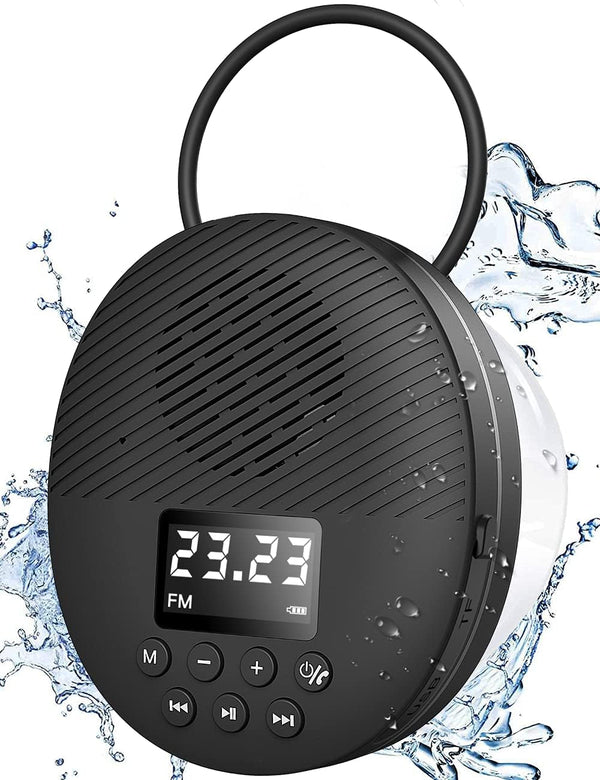 Shower Radio Speaker with Bluetooth 5.0, AGPTEK Waterproof FM, Suction Cup, 12H Playback, Handsfree Calling, Black
