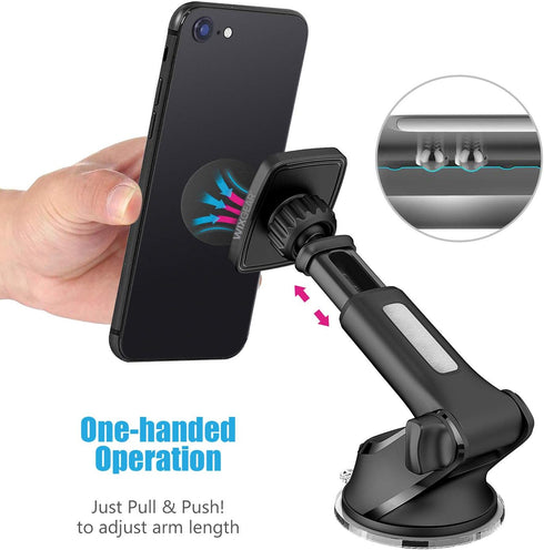 WixGear Magnetic Car Phone Mount, Universal Holder for Windshield & Dashboard with Long Telescopic Arm