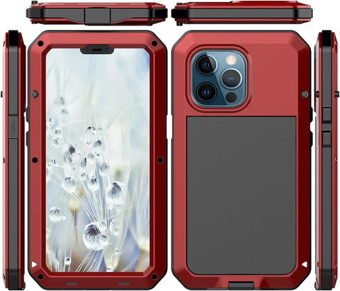 Marrkey iPhone 13 Pro Max Case, 360 Full Body Protective Heavy Duty Shockproof Tough Armour Aluminum Case - Red