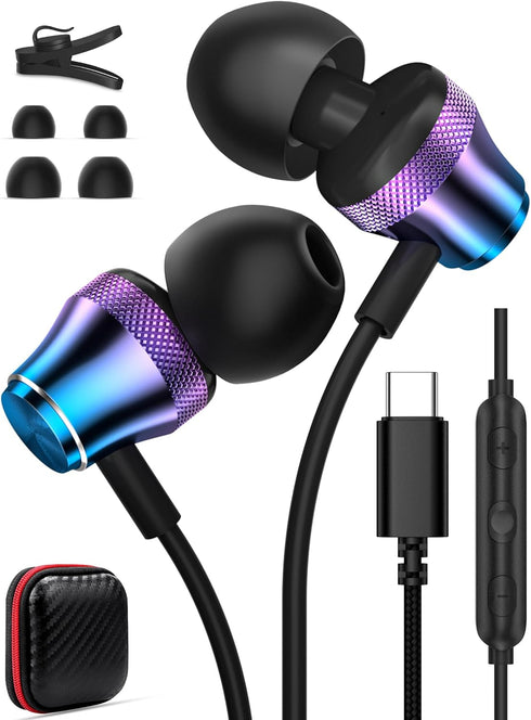 USB C Headphone Wired Earphone for iPhone 15 Pro Max, Samsung Galaxy S24 S23, Noise Canceling HiFi Stereo Type C