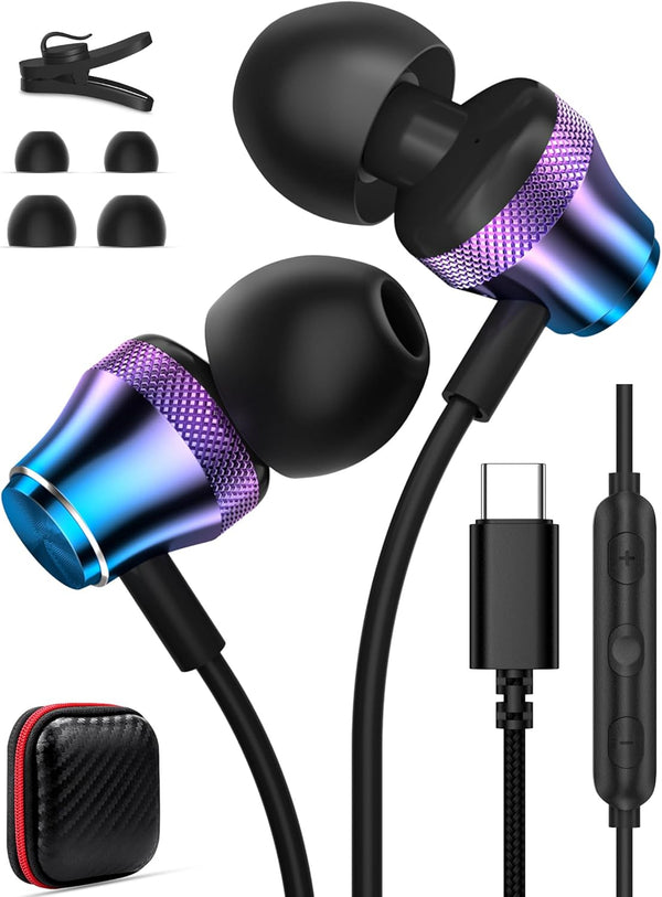 USB C Headphone Wired Earphone for iPhone 15 Pro Max, Samsung Galaxy S24 S23, Noise Canceling HiFi Stereo Type C
