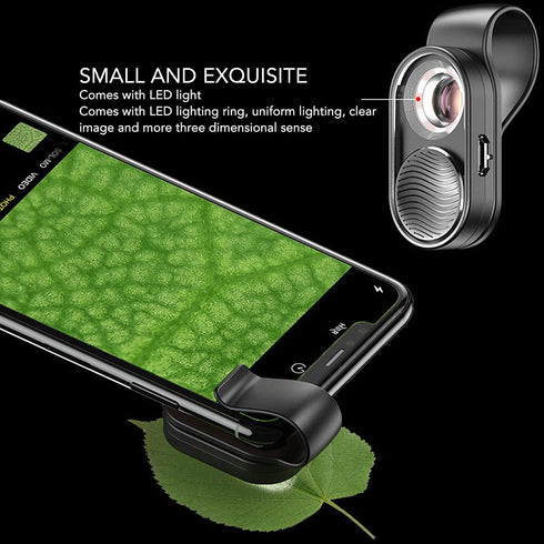100x Phone Mini Pocket Microscope, Smartphone Microscope with LED Light, Lens Protective Cover, Universal Microscope Attachment for Android OS Phone