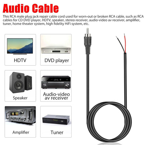RCA to Bare Wire Speaker Cable | 10 FT Subwoofer HDTV Cable Male Plug Connector for Speakers Amplifier - 2 Pack