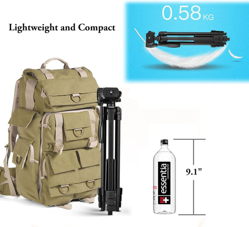 Peastrex 55'' Camera Tripod with Travel Bag, Cellphone Tripod with Remote, Aluminum Portable Travel Tripod Stand