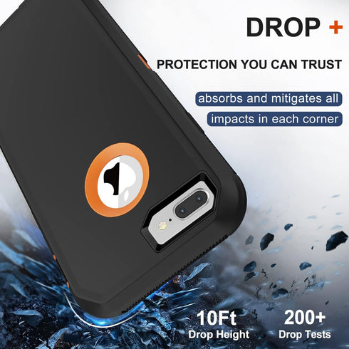 iPhone 8 Plus Case with Belt Clip Holster, 2X Screen Protector, Military Grade Heavy Duty Shockproof Cover, Orange