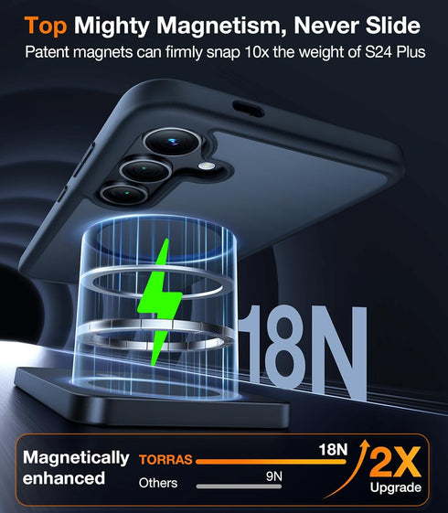 TORRAS Samsung Galaxy S24 Plus Case, Military Grade Drop Tested Magnetic Shockproof Protective Case, Translucent Slim,