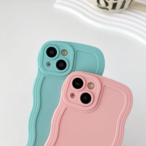 Caseative Solid Color Curly Wave Frame Soft Case for iPhone 14 (White, Compatible with iPhone 14)