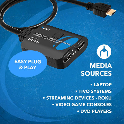 OREI 4K HDMI Splitter 1 in 2 Out, 4:4:4 8-bit, HDCP 2.2, 18 Gbps, 4K@60Hz HDMI Duplicator/Distributor