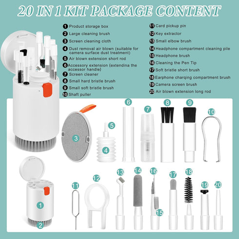FYY Phone Keyboard Laptop Cleaner Kit - Computer Screen Cleaning Spray 20-in-1 Multi-Tool Electronic Device Clean Brush for iPhone AirPods MacBook iPad Camera PC Monitor Earbud TV Tablet Car Screens
