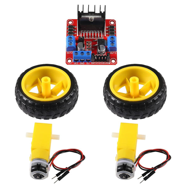 DIANN 2 Sets DC Gearbox Motor TT Motor 200RPM Tire Wheel DC 3-6V 1:48 with 1Pc L298N Motor Drive Controller