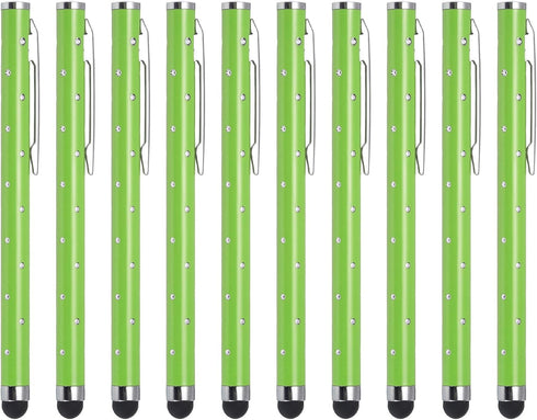 MECCANIXITY 10pcs Glitter Rhinestone Stylus Pens for Touch Screens, Universal Metal Capacitive Pen in Green
