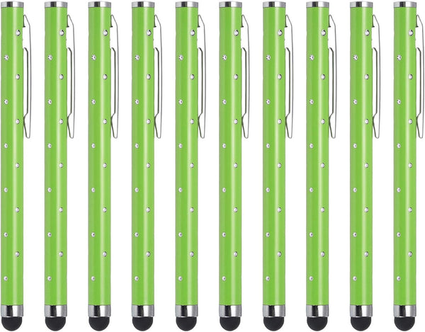 MECCANIXITY 10pcs Glitter Rhinestone Stylus Pens for Touch Screens, Universal Metal Capacitive Pen in Green