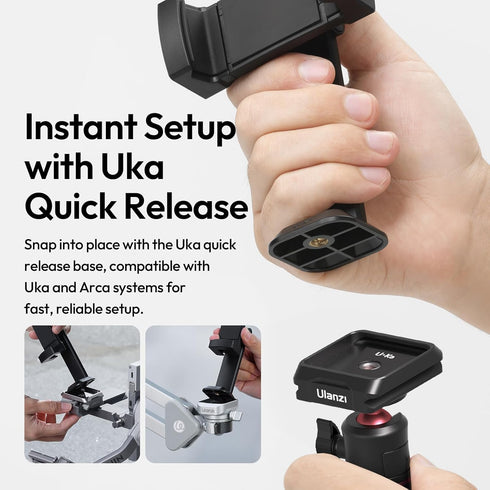 ULANZI MA54 1/4" Phone Tripod Mount Adapter with Dual Cold Shoes & QR Plate, Cell Phone Holder for Tripod with Screw