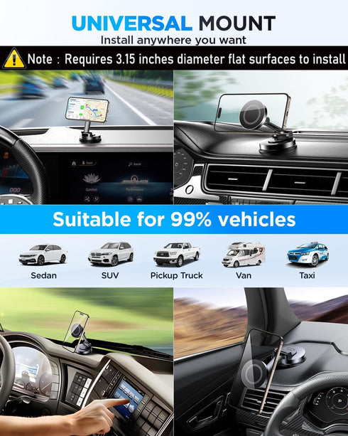 Tophot 360 for MagSafe Car Mount, Car Phone Holder for Dashboard, Rotatable Magnetic Phone Holder for Cars, Strong