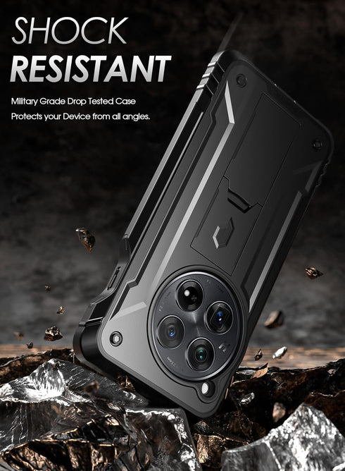 Poetic Revolution Case for OnePlus 12 5G (2024) - Rugged, Shockproof, Built-in Screen Protector, Kickstand, Black.